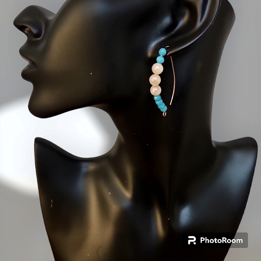 HANDMADE Pastel Jade Rose Quartz Metal Hoop Earrings